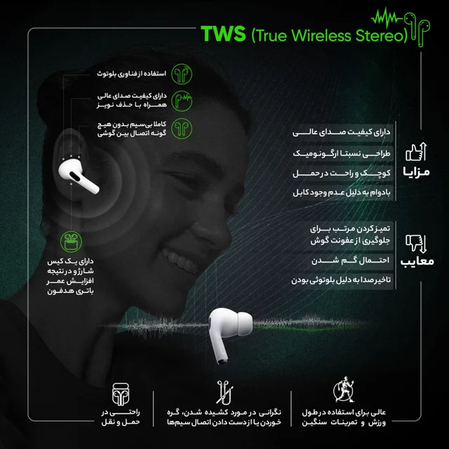 هدفون بلوتوثی کیو سی وای مدل T13 TWS با نویز کنسلینگ میکروفون (ENC)، درگاه شارژ USB Type-C 101508012